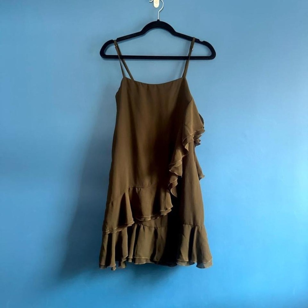Alexander Wang Ruffle Dress Women's Size Small Green‎ Khaki Shift Boho Lined